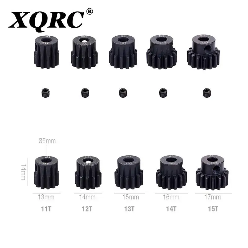 Engranaje de Motor de pi&ntilde;&oacute;n de metal de acero negro para 1/10 Rc M1, 5mm, 11T, 12T, 14T, 15T, 17t, 18t, 20T, 21t, 22T, 24T, 25T, 26T, 28T, 30T modelo de Motor de coche-1