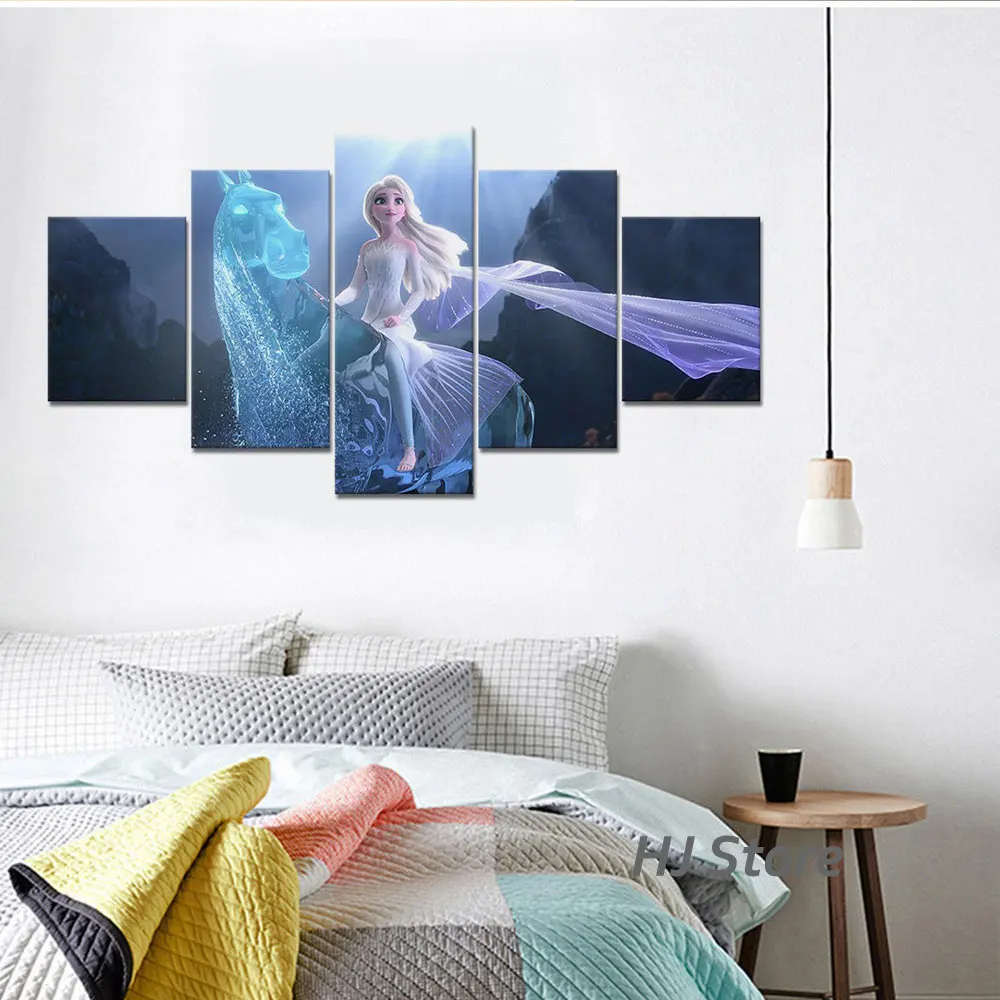 

5 Piece Frozen Elsa Wall Printing Picture Cartoon Poster for Children Room Decor Canvas Art Wall Decor Painting Movie Posters