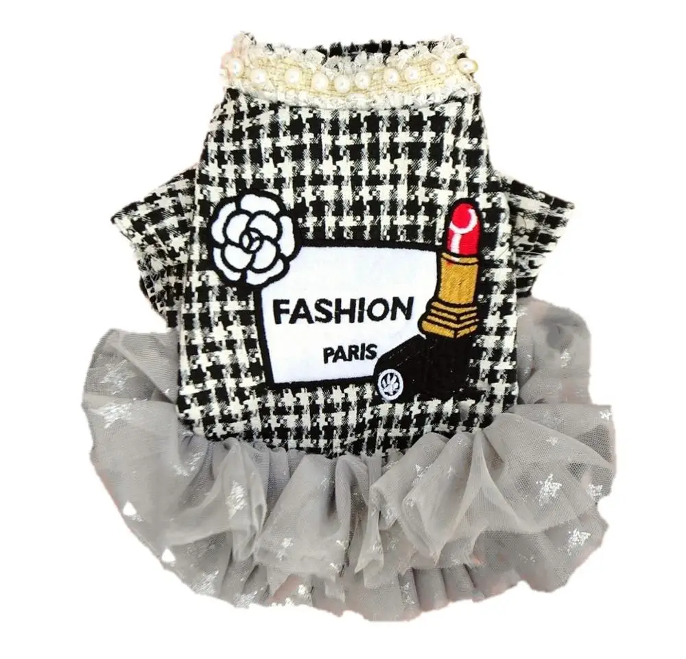 Женское зимнее платье для собаки розовый черный пачка осеннее теплое пальто