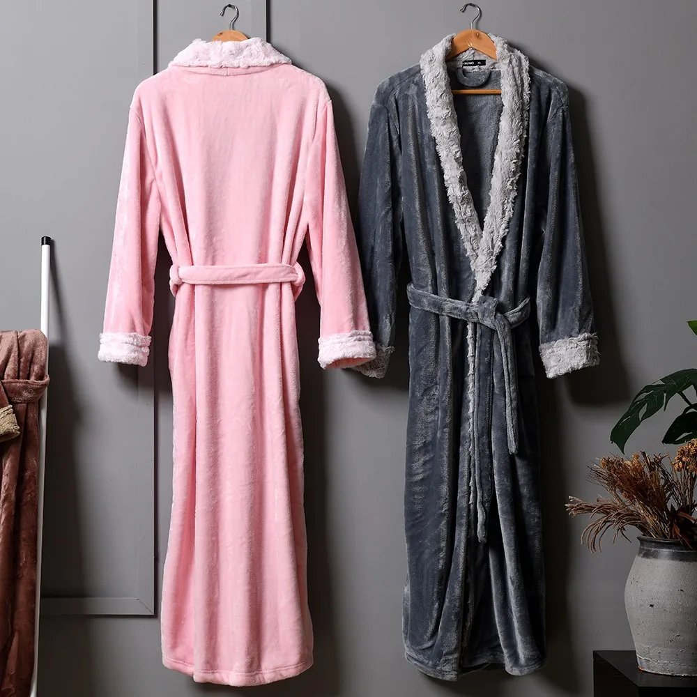 

2020 Winter Flannel Robe Male Nightgown Thick Coral Fleece Lounge Negligee Men Kimono Bathrobe Gown Warm Sleepwear Nightwear