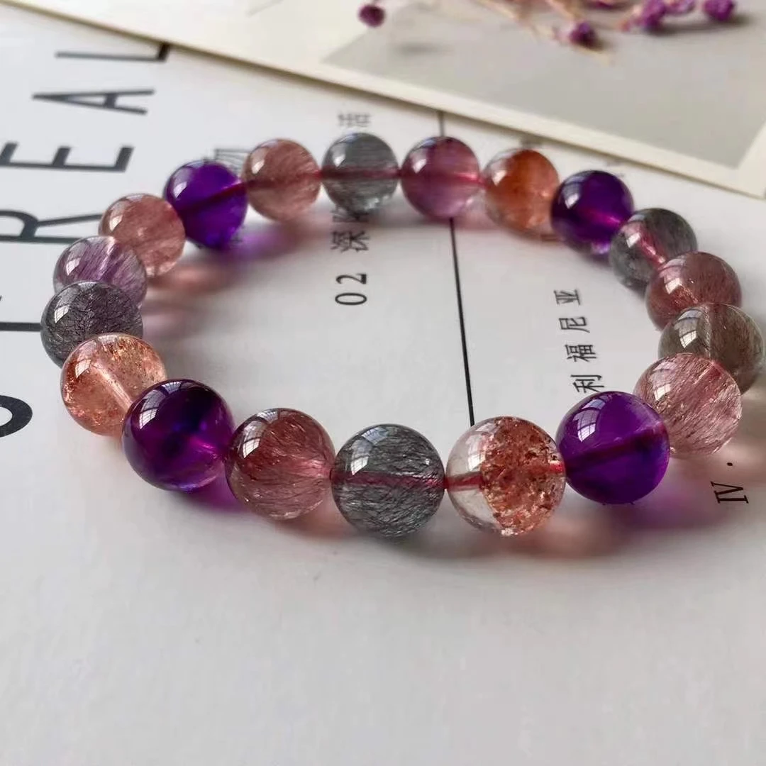 

10mm Natural Lepidocrocite Quartz Super 7 Seven Rutilated Quartz Bracelet Woman Men Clear Round Beads AAAAAA