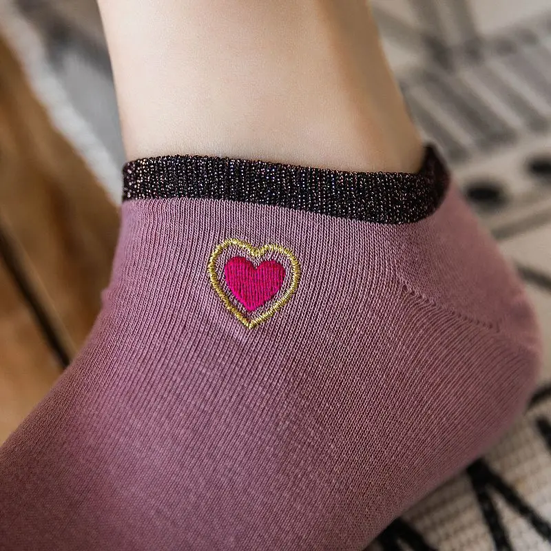 Женские блестящие носки с вышивкой Love летние яркие мягкие хлопковые принтом в