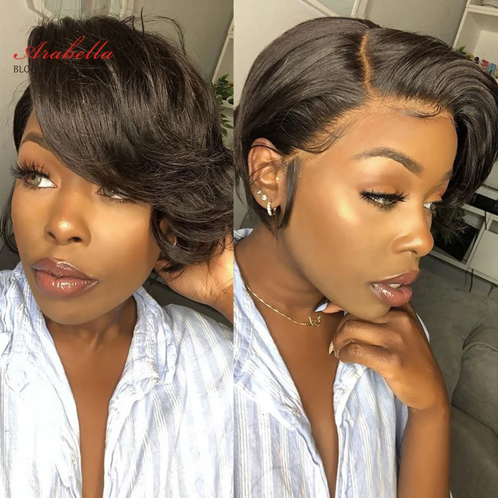 Парик из бразильских волос Pixie Cut прямые парики 100% человеческих предварительно