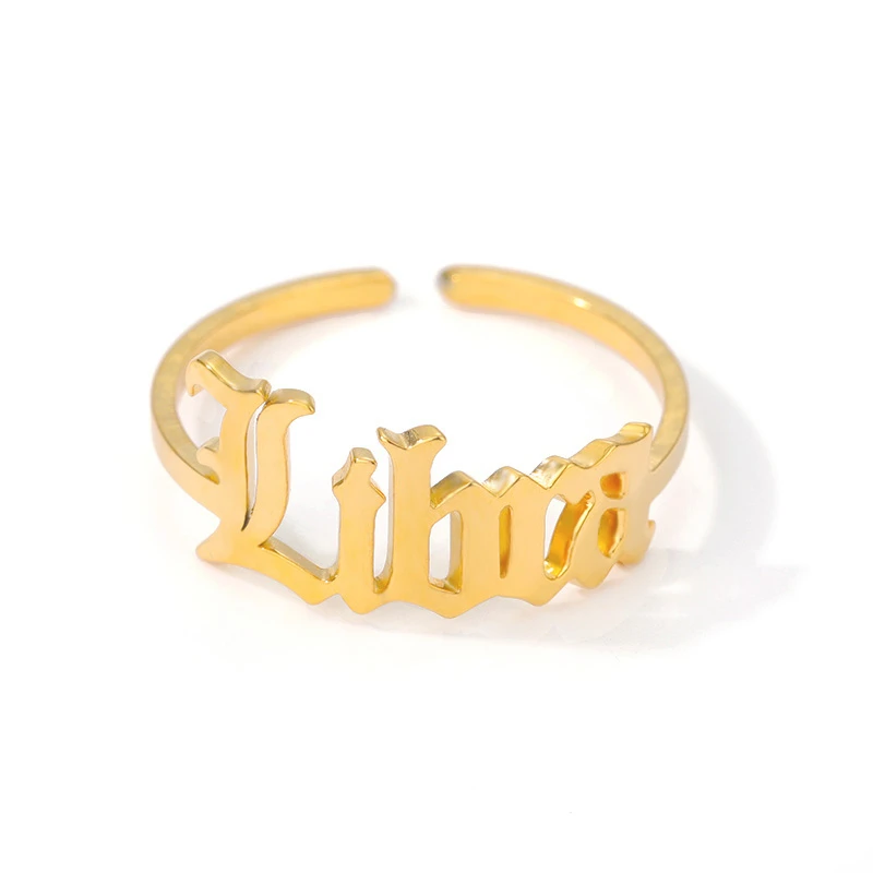 Adjustable Old English Constellation Rings For Women Anniversary Jewelry Stainless Steel Gold Color 12 Zodiac Stackable | Украшения и
