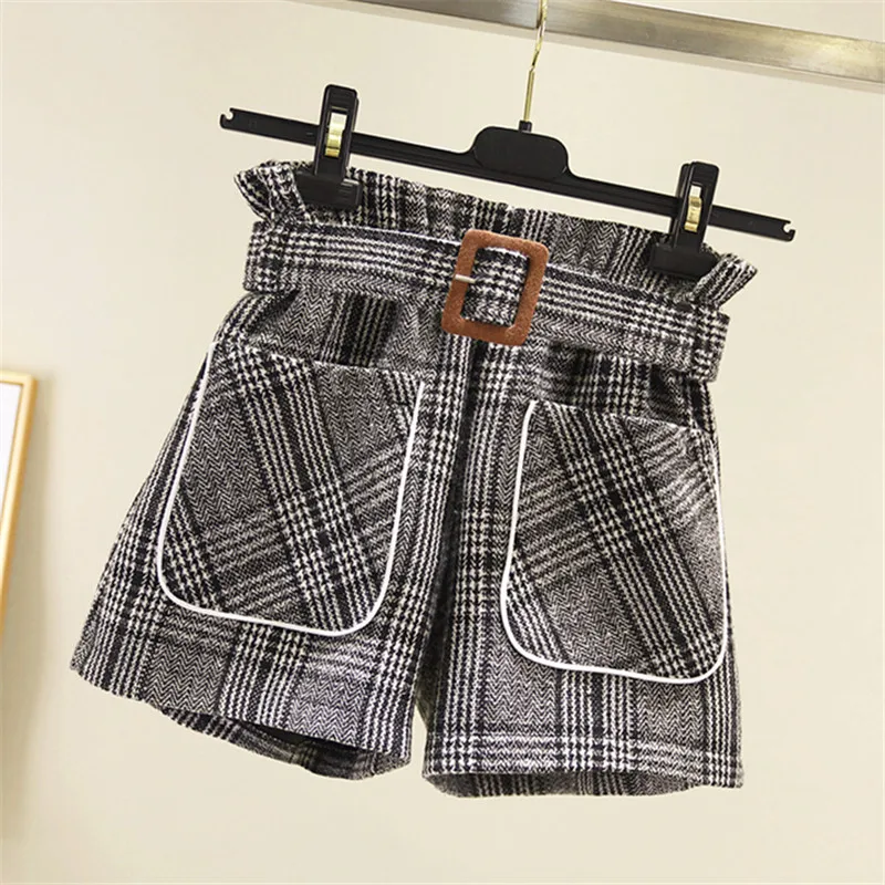 Женские шорты с карманами MUMUZI повседневные клетчатые высокой талией и поясом
