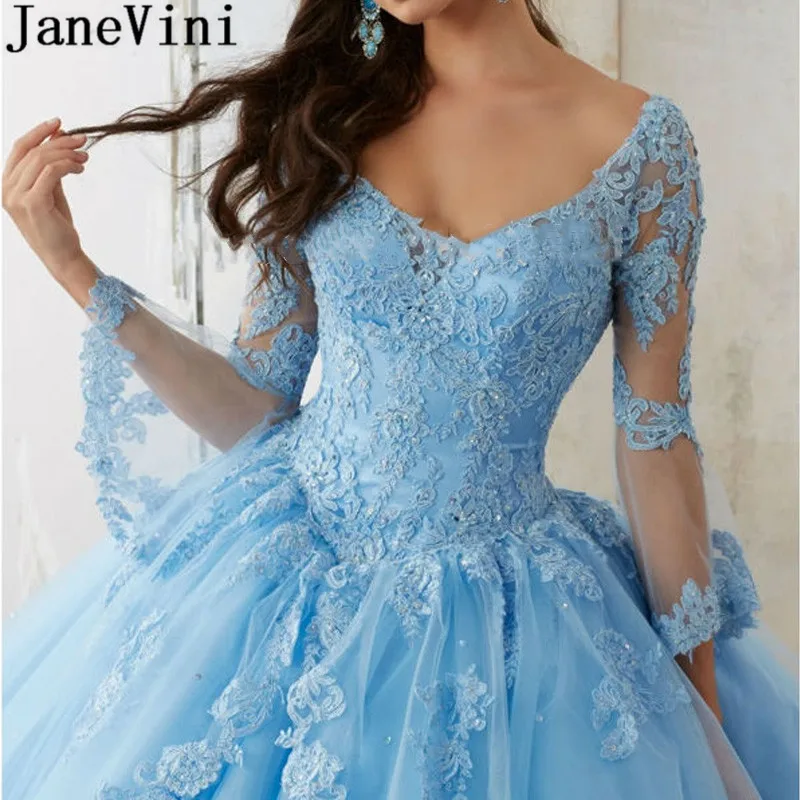 JaneVini принцесса розовый синий Quinceanera платья для сладких 16 лет бисером кружева с