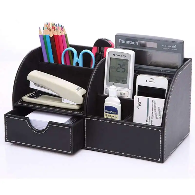 

7 Storage Compartments Multifunctional PU Leather Office Desk Organizer,Business Card/Pen/Pencil/Mobile Phone /Remote Control Ho