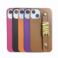 luxury cowhide custom name metal letter wristband phone case for iphone 13 12 11 pro x xs max apple phone cover