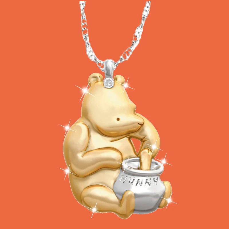 Berbeny Lovely Yellow Bear Pendant Necklaces For Women Girl Classic Charm Rhinestone Necklace Crystal Jewelry Gift | Украшения и