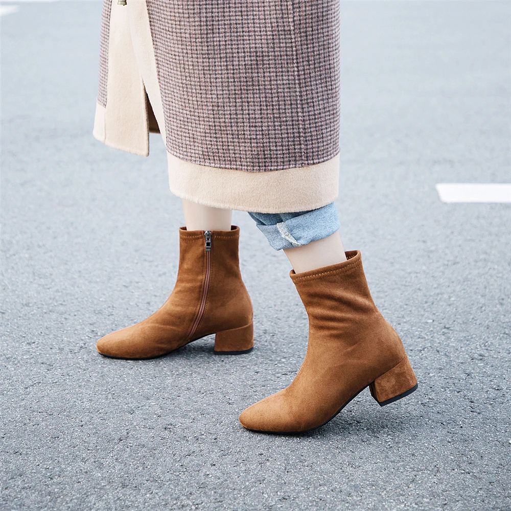 

Plus Size 34-44 Autumn Winter Boots Women Ankle Boots Ladies Shoes Faux Suede Sexy High Heels Short Bota Feminina Elastic Boots