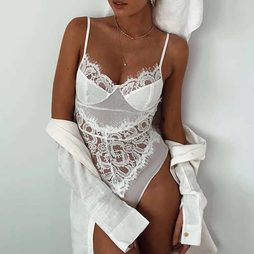 Fashion Women One Piece Lace Bodysuit Mesh Babydoll Teddy Underwear ropa interior mujer sexy erotica lenceria 2019 | Тематическая