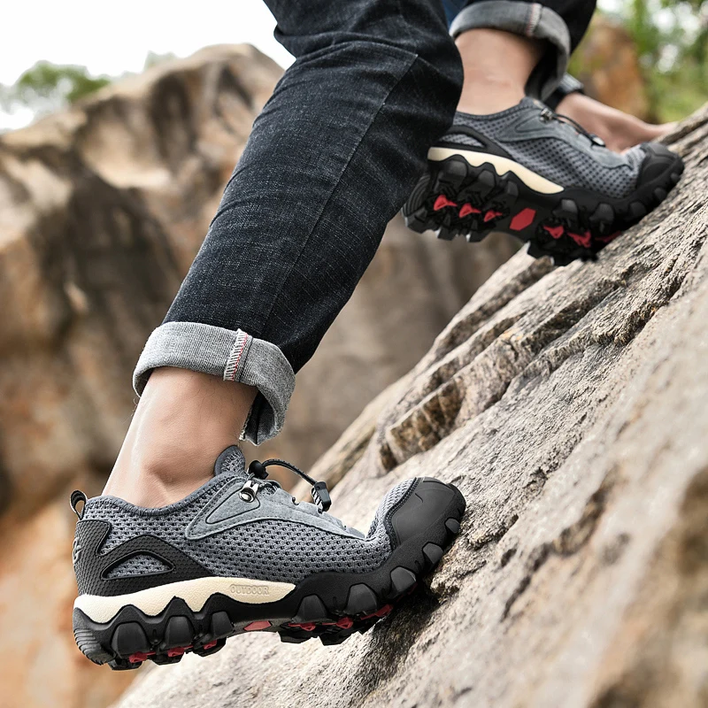 

Men's Spring and Summer Outdoor Leather Mesh Shoes Hiking Shoes, Men's Lightweight Breathable Casual Shoes Sports Shoes Sneakers