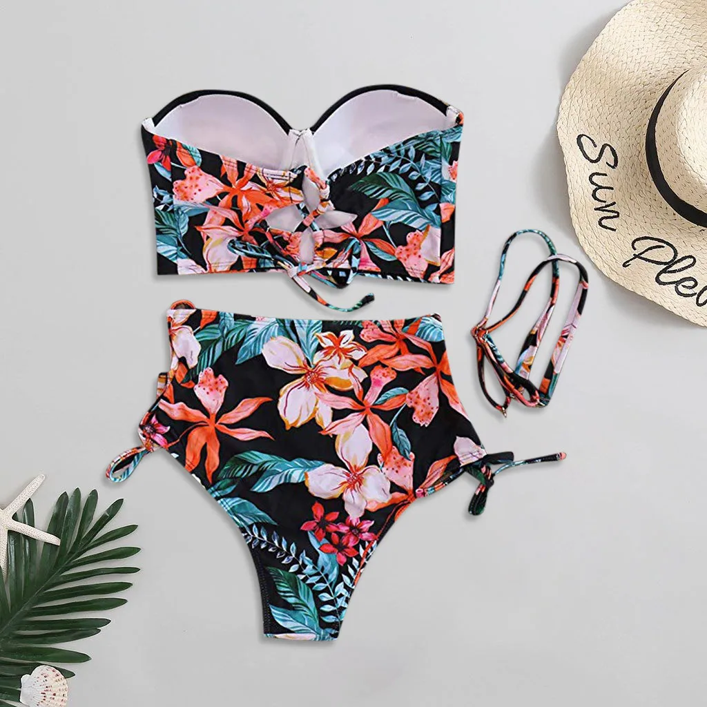 

floral Womens Swimming Costume Padded Swimsuit Monokini Push Up Bikini Sets Swimwear two piece shiny biquinis