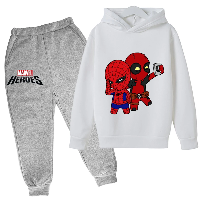 

Spiderman- Tracksuits Kids Hoodies Boy Girl Sweatshirt Clothes Set America Heros Hooded Pants Suit Deadpool- Pullover Sportwear