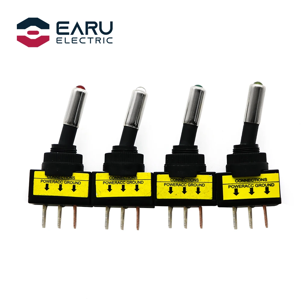 ASW-15D 12V 20A Toggle Switch On Off 12mm Red Green Blue Yellow White LED Car Auto 3pin SPST | Строительство и ремонт