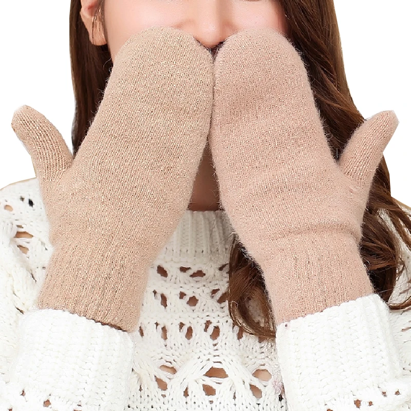 women gloves girls mittens double-layer rabbit hair female winter Korean version of solid color all fingers | Аксессуары для