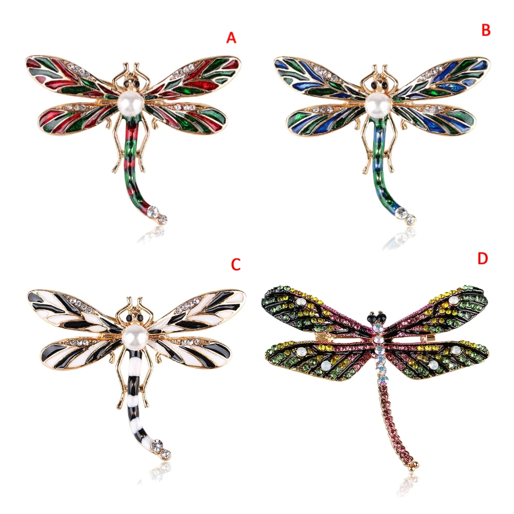 5 цветов имитация кристалла жемчуг стрекоза броши для женщин VintagePin