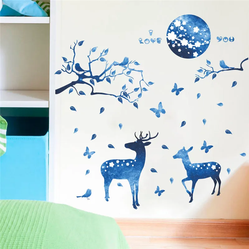 

Fantastic Sika Deer Butterfly Wall Art Sticker For Kids Room Bedroom Home Decoration Diy 3d Animal Creative Mural Decals Poster