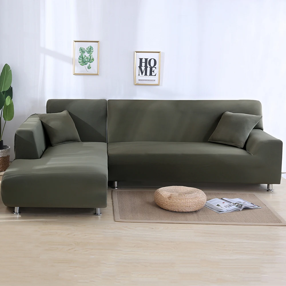 grey green L-образные чехлы для диванов, шезлонг, чехлы для диванов, 2 шт., чехлы для угловых диванов, гостиной, эластичные Угловые чехлы для диванов - Цвет: grey green
