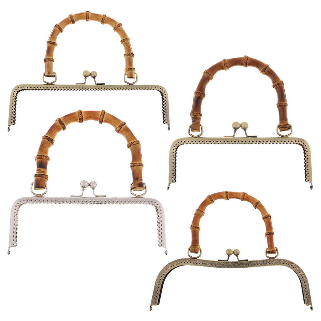 

Metal Frame Kiss Clasp Lock with Bamboo Handle for DIY Coin Purse Bag Accessories Tone Bag Hardware