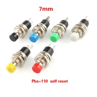 6pcs small round button pbs 110no pbs 111nc 2 foot self resetting no lock switch button switch 7mm miniature color mixing