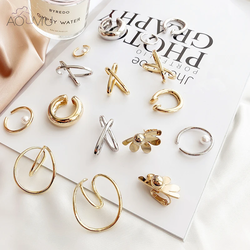 Женские и мужские серьги каффы AOMU асимметричные круглые минималистичные без