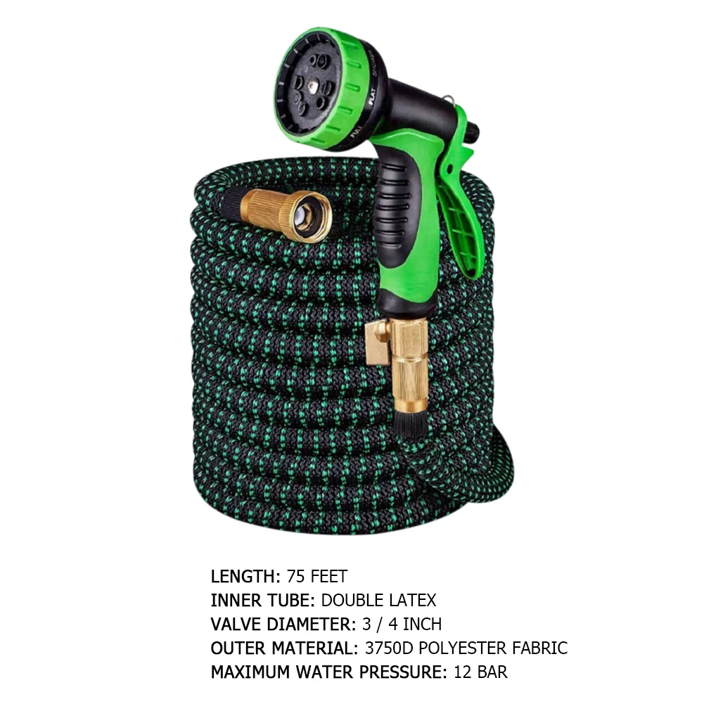 

75ft Garden Hose Stretch-resistant Expandable Flexible Water Hose Spray Pipe Saving Watering Irrigation Tool Kits