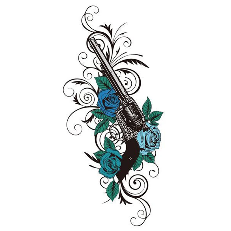 Стикер татуировки синий розовый пистолет Водонепроницаемый временные