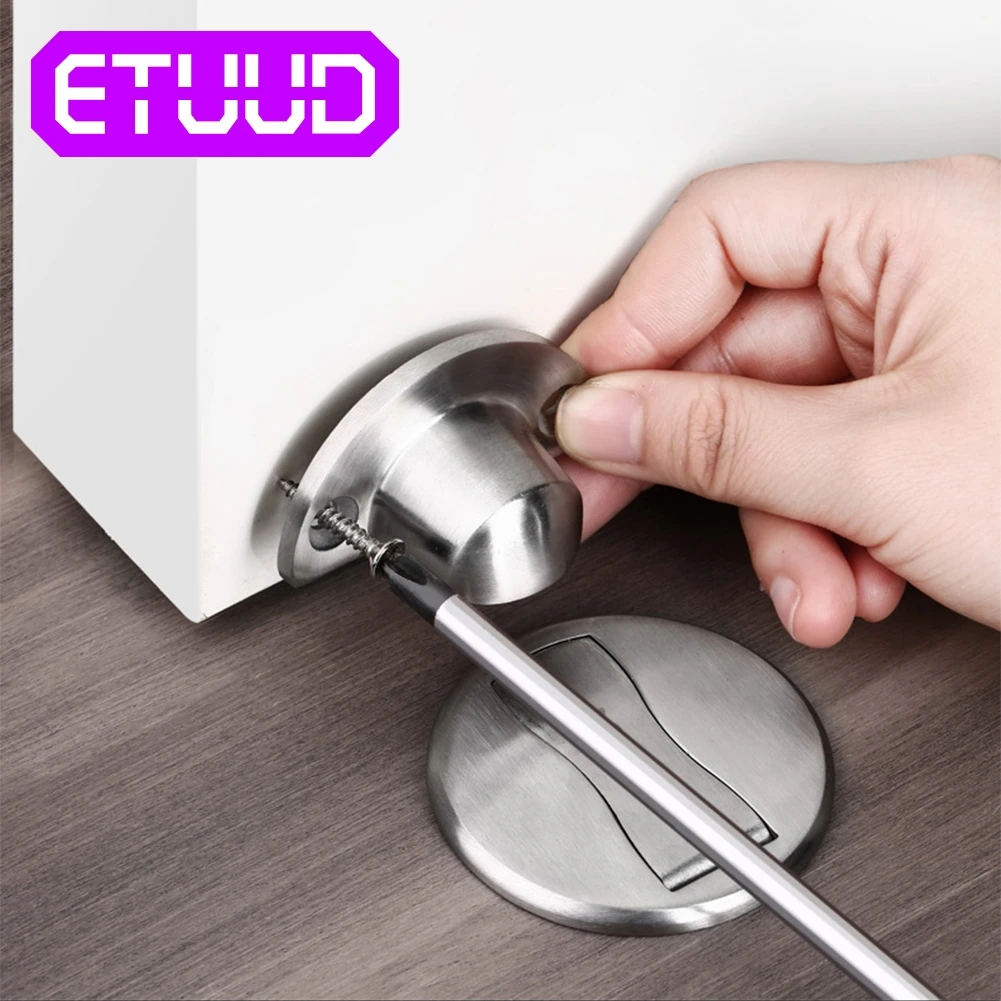 

304 Stainless Steel Strong Holder Hidden Six Colors Door Stop Magnetic Stopper Catch Floor Nail-free Doorstop Furniture Hardware