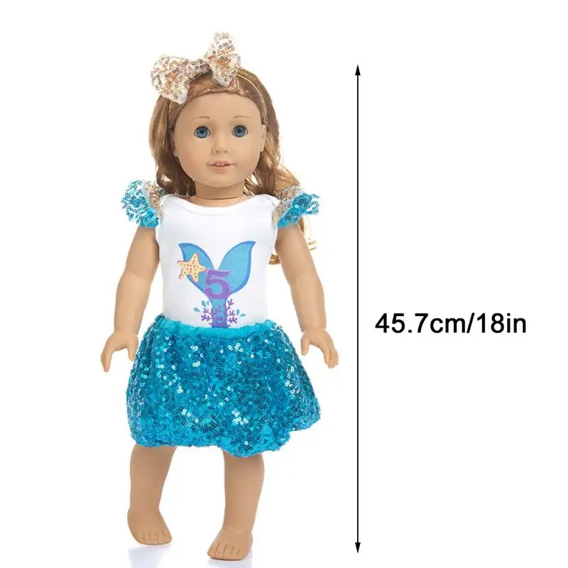 

Doll Dress Up Clothes Suit Sequined Skirt Fishtail Pattern Top and Bowknot Hair Hoop for 18 Inch US Girl Doll Accessorie