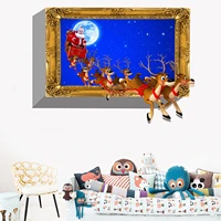 christmas new wall sticker 3d christmas deer false window living room bedroom decorative paper