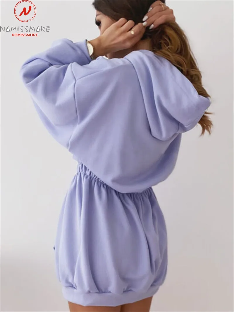 

Women Spring Autumn Solid Color Causal Hoodies Hooded Design Pocket Decor O-Neck Elastic Mid Waist Long Sleeve Slim Long Top