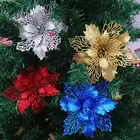 Новогодние блестящие искусственные цветы для украшения рождественской елки, украшение для дома, свадьбы, рождевечерние