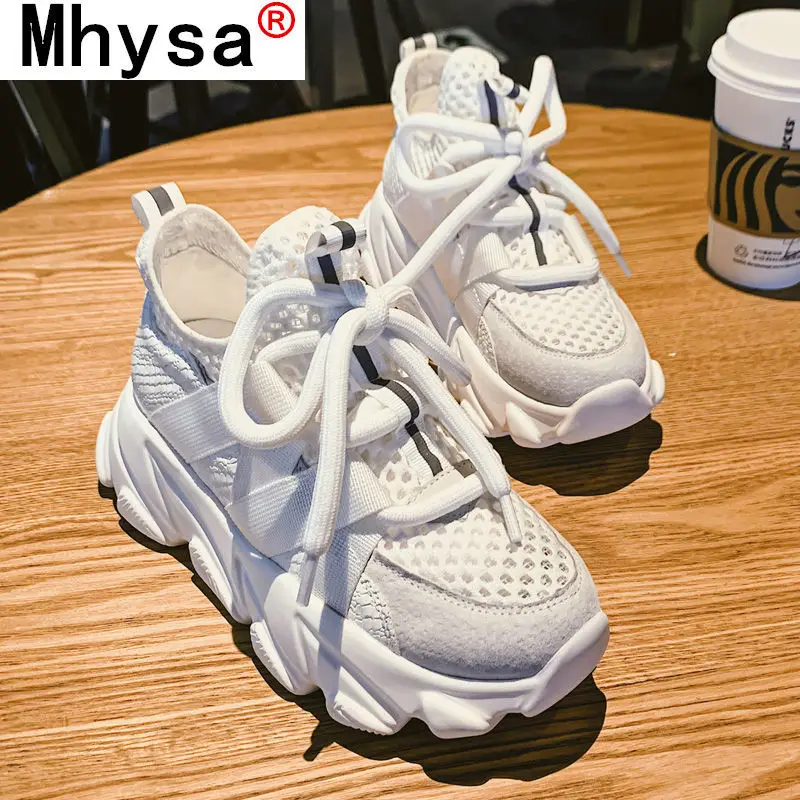 

2021 Fashion Women's Shoes Comfortable Breathable Mesh Casual Shoes Autumn Woman Solid Color Lace-up Non-slip Platform Sneakers