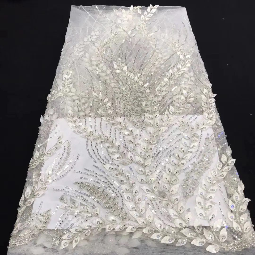 

French tulle lace fabric, matched with sequined Nigeria lace fabric, used in wedding dresses African lace fabric J4045