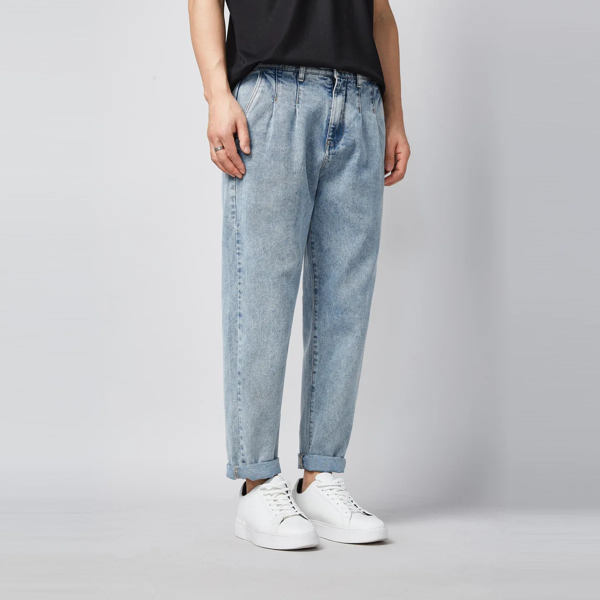 

Spring 2021 new wash no stretch jeans men's fashion mid waist men's casual pants 9761