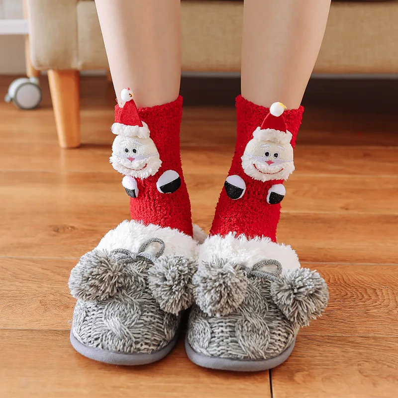 10 Pairs/set Winter Warm Coral Velvet Women's Socks Christmas Gift Cartoon Christmas Socks Women's Lovely Floor Socks Female