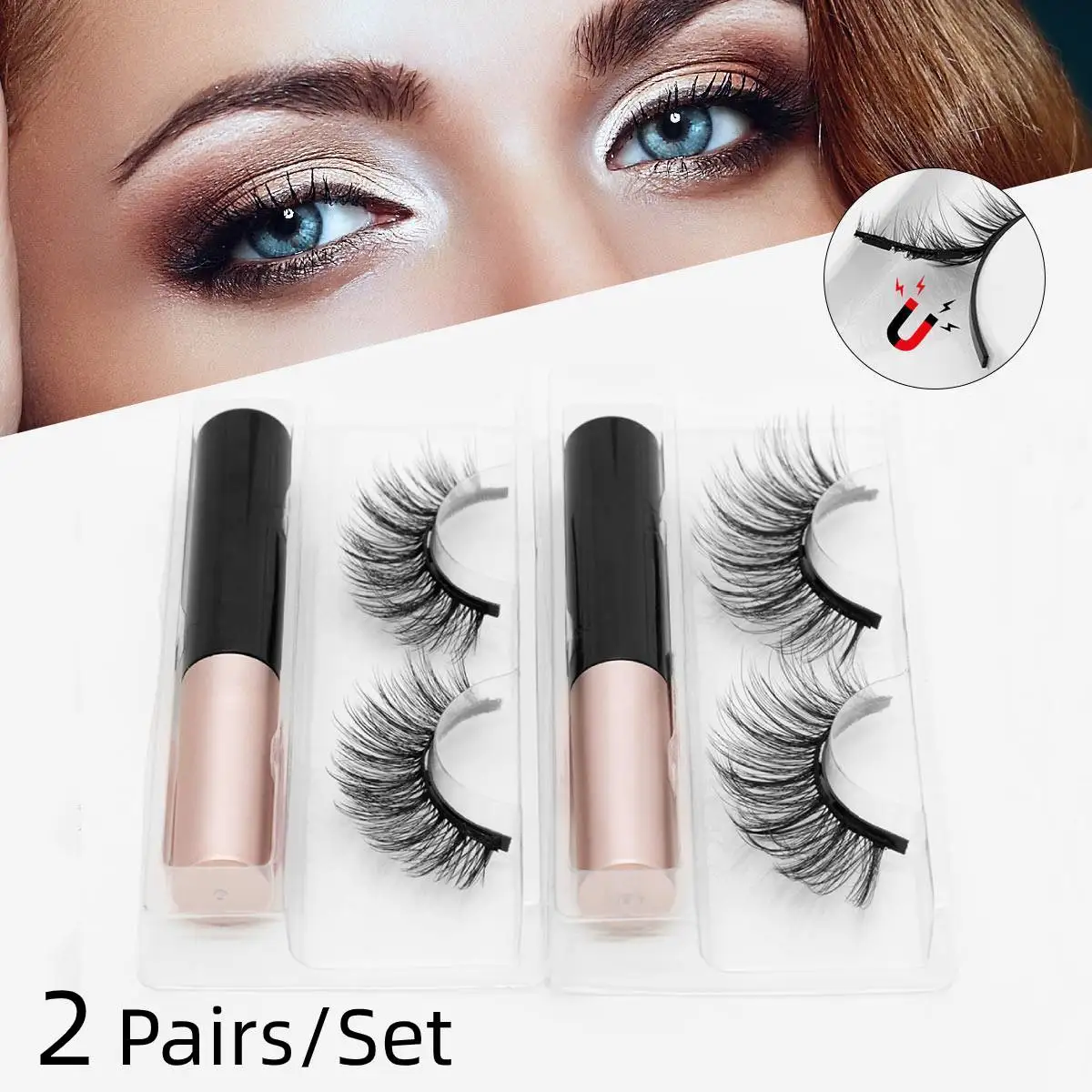 2 пары магнитных ресниц 3D норковые натуральные накладные ресницы Набор Магнитных