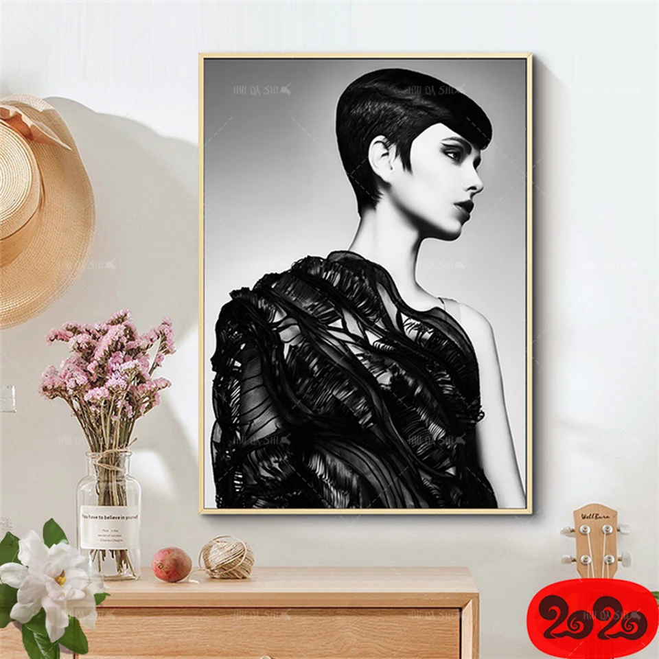 

Modern Fashion Sexy Black And White Female Model Canvas Print Painting Poster Wall Art Picture Frame Living Room Home Decoration