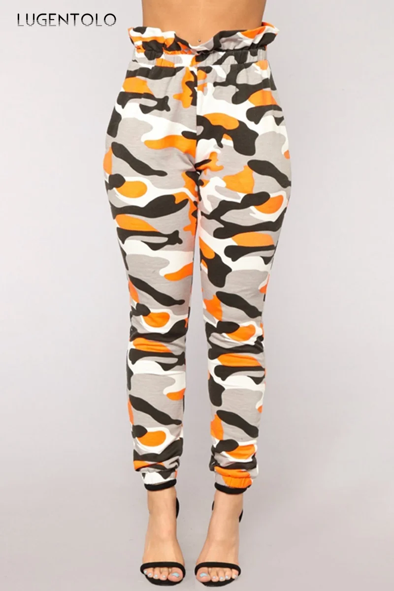 

Lugentolo Women Pants Sexy Camouflage Printed Tight High Waist Female Casual Straight Pencil Pants