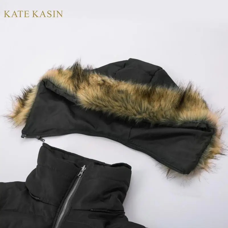 Kate Kasin утолщенная зимняя теплая куртка женское Стеганое пальто с капюшоном из