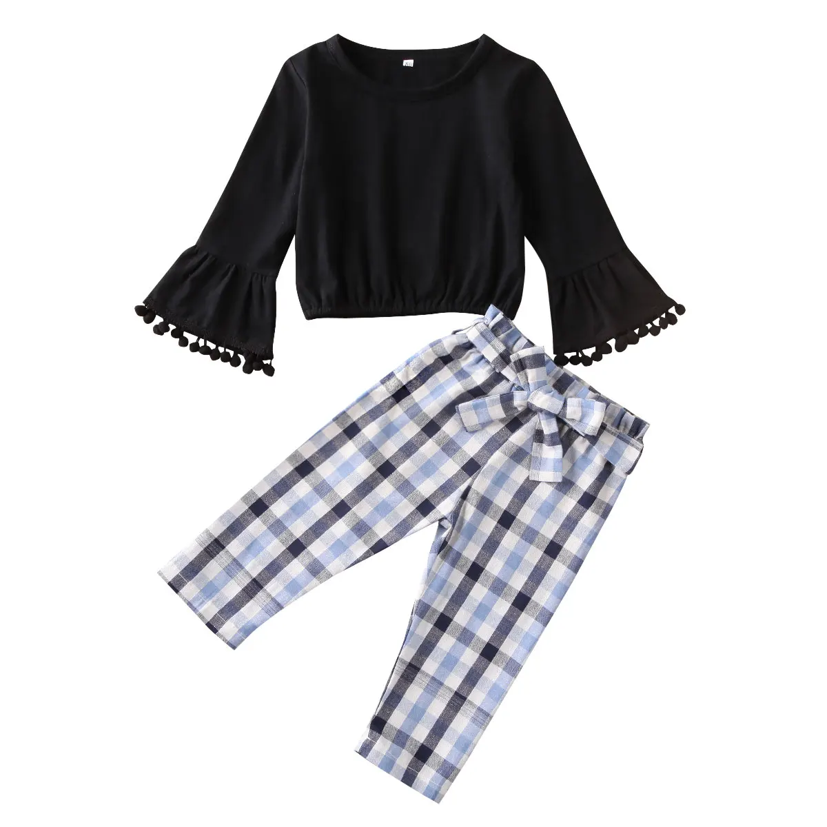 Новый комплект из 2 предметов для маленьких девочек топы с оборками клетчатые