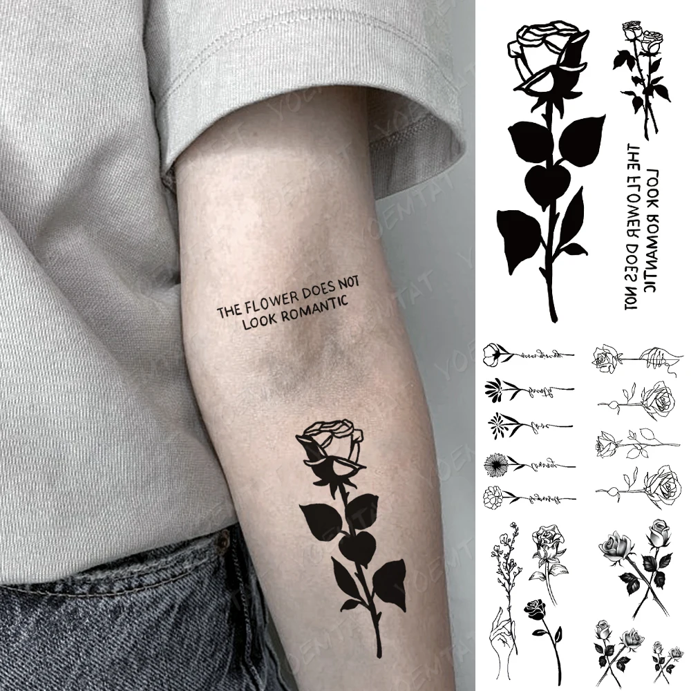 

Waterproof Temporary Tattoo Sticker Old School Rose Flash Tatoo Thorns Flowers Hand Arm Wrist Fake Tatto For Body Art Women