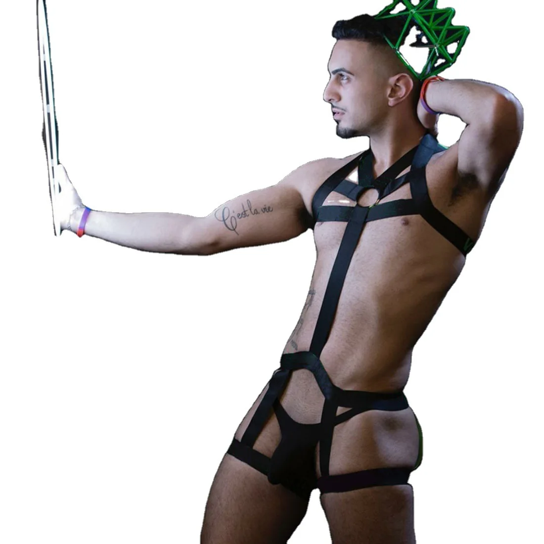 

Men's fun underwear binding bra SM nightclub dance dress one-piece suit