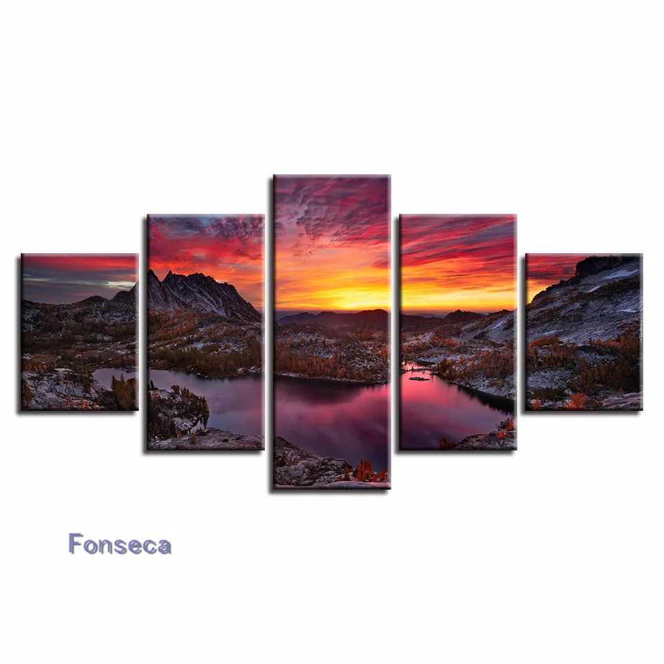 HD-печать природный пейзаж настенные картины декор для комнаты 5 штук озеро горная