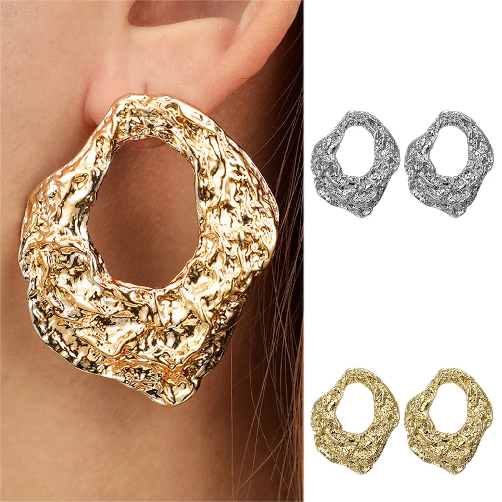 Женские модные геометрические Асимметричные полые плиссированные круглые