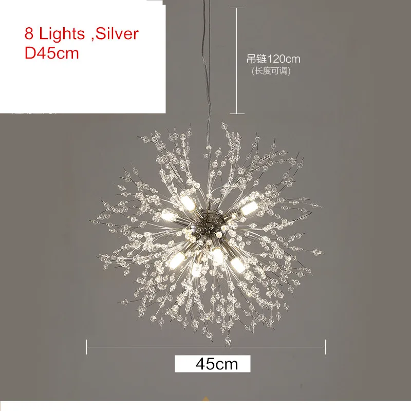 8lights Silver D45cm Скандинавские G9 хрустальные Led люстры Лофт серебро/золото фейерверк кулон Потолочный подвесной светильник светильники для гостиной магазин - Цвет абажура: 8lights Silver D45cm