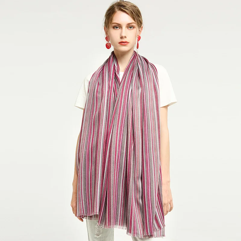 

2021 Women Keep Warm Cotton Linen Scarf Lady Soft Wraps Striped Pattern Print Shawl Female Elegant Hijab 180x90cm