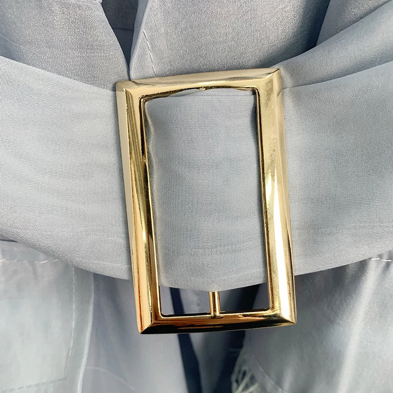 

GALCAUR Blue Dress For Women Notched Long Sleeve High Waist Patchwork Tassels Sashes Plus Size Dresses Female 2021 Clothes Tide