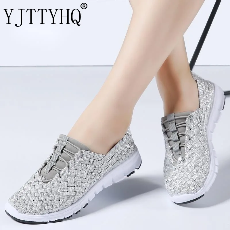 

Hot Autumn Women Casual Sneakers Shoes FemaleFlats Woven Shoes Ladies Loafers Shoes Flat Weave Lace Up Walking Shoes Big Size 44
